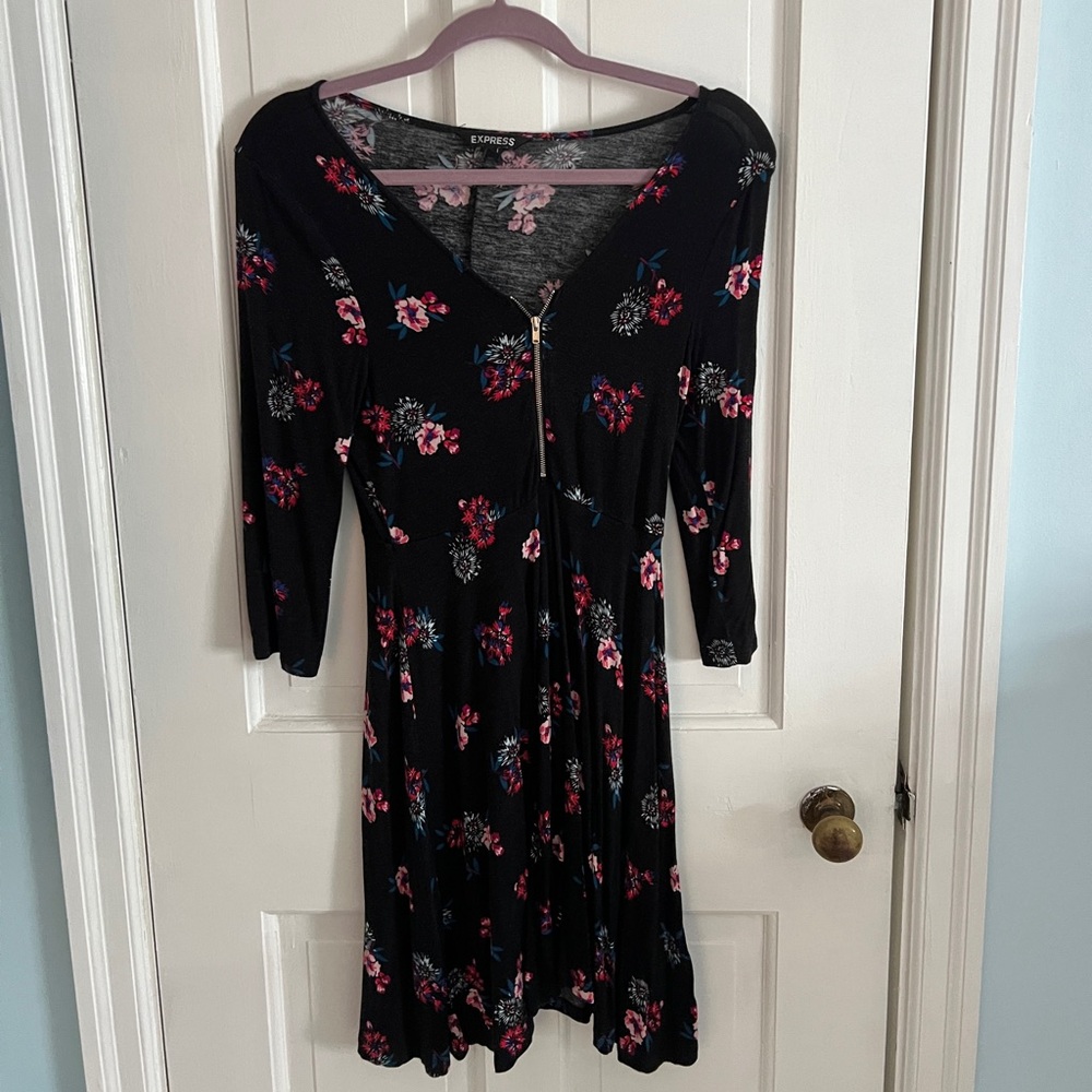 Express Black Floral Long Sleeve Dress